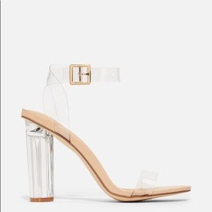 Clear-strapped, open-toed heels